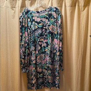 Lilly Pulitzer Blue and Pink Bishop Sleeve Sweater Dress